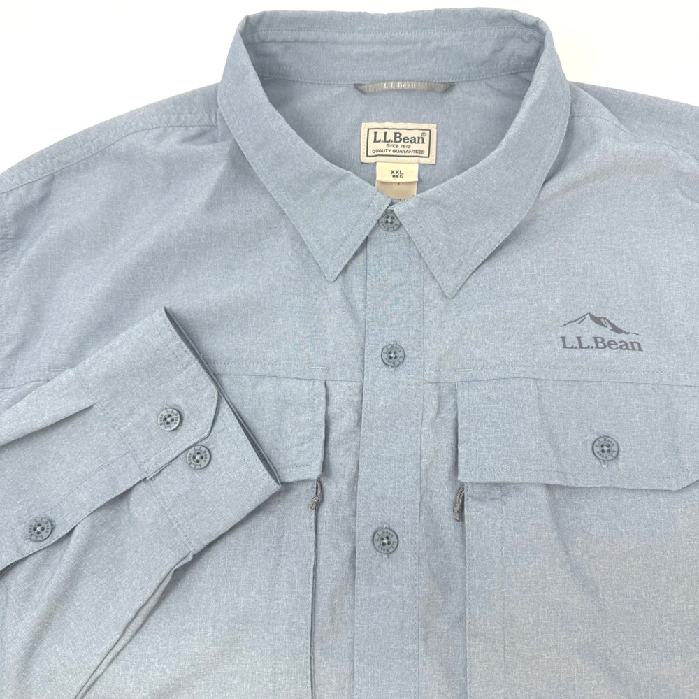 LL Bean Mens XXL Regular Blue Technical Long Sleeve Hiking Fishing Shirt 509151